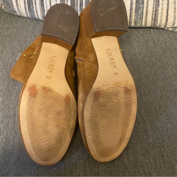Ralph Lauren Size 8B Tan Suede Ankle Booties with Studs Side Zip Small Heel - Picture 5 of 12